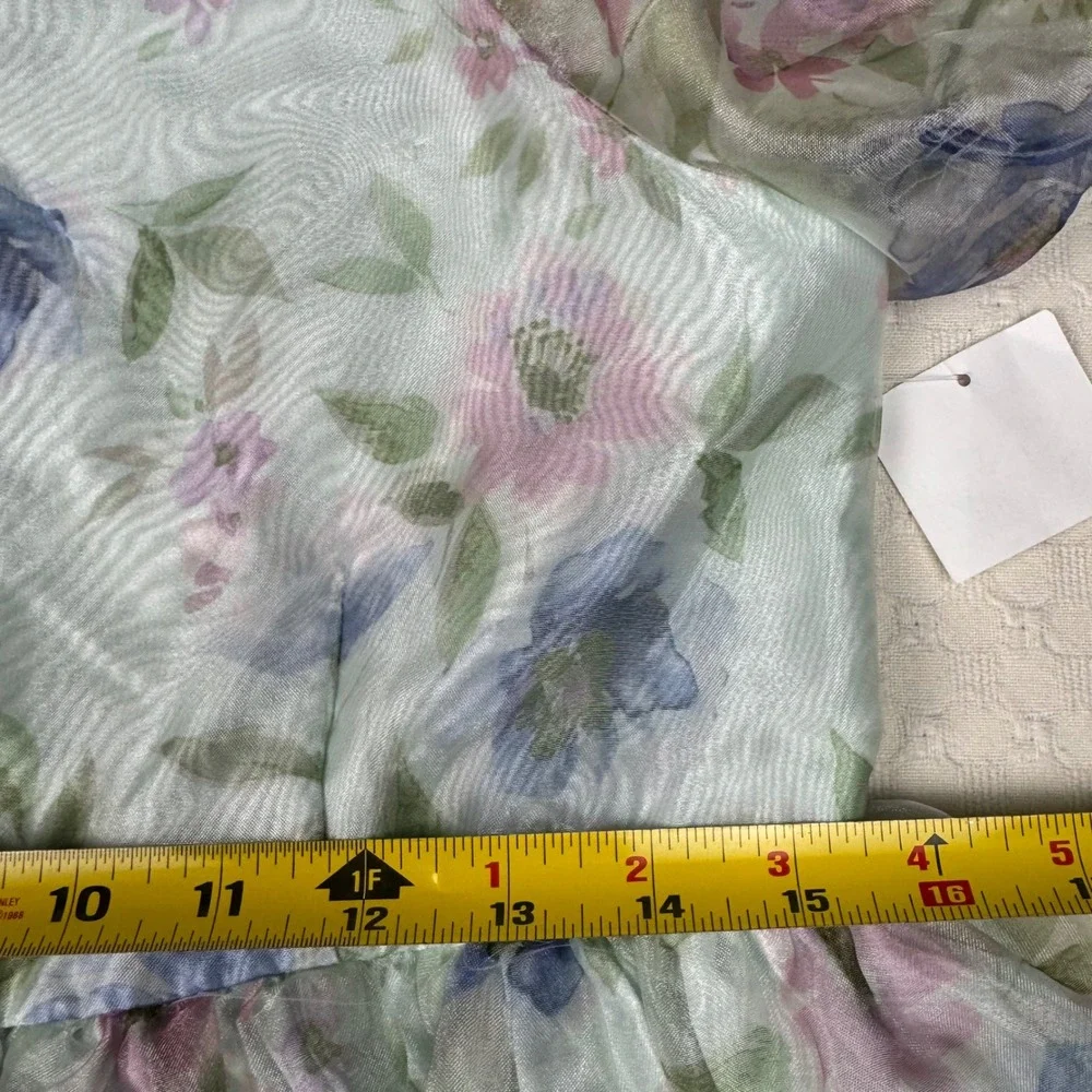 Zunie Girls Puff Sleeve Floral Square Neck‎ Dress Size 16 Sheer Lined Fairy